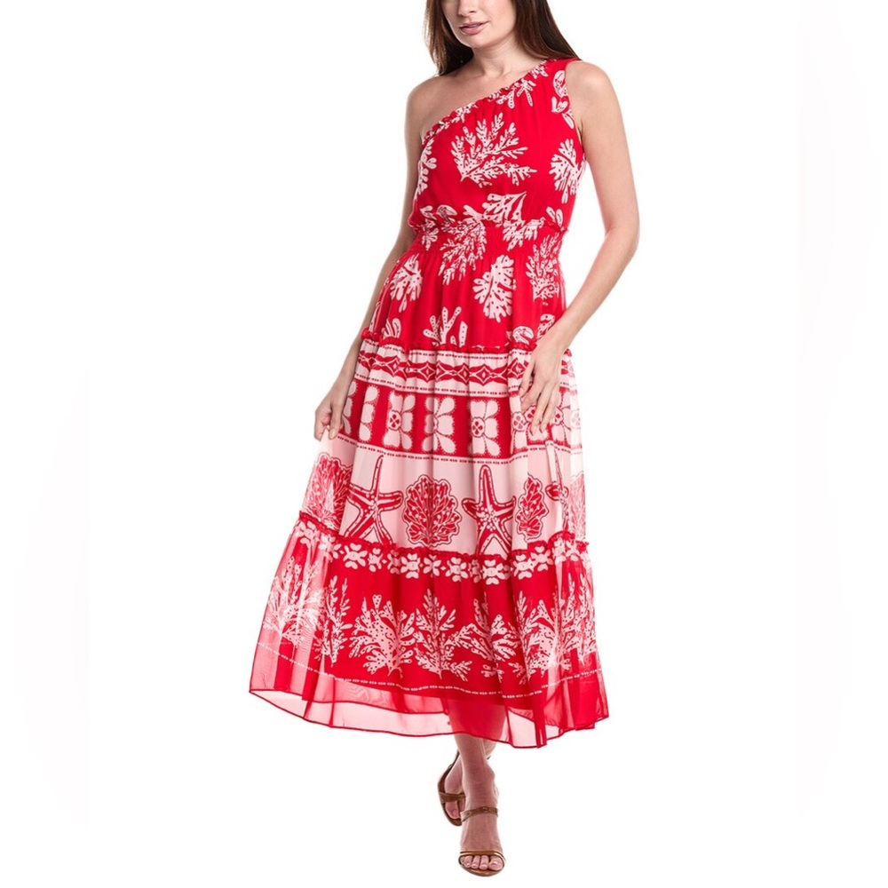 Taylor One-shoulder Red & White Maxi Dress Size 8
